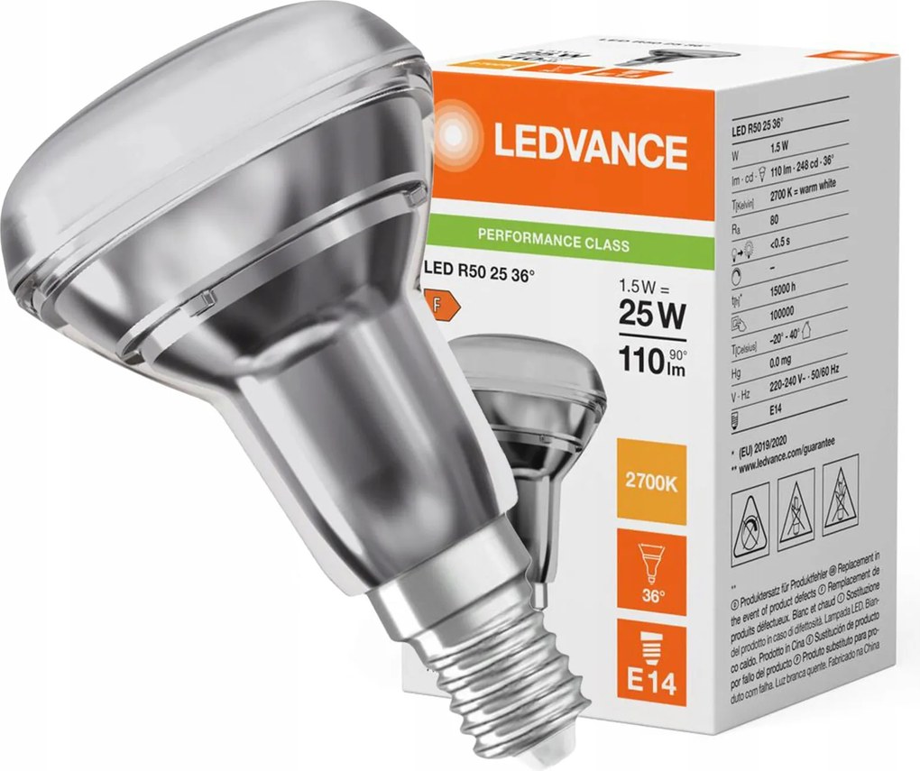 Led izzó R50 E14 1,5W 25W 110lm 2700K Meleg fehér Ledvance