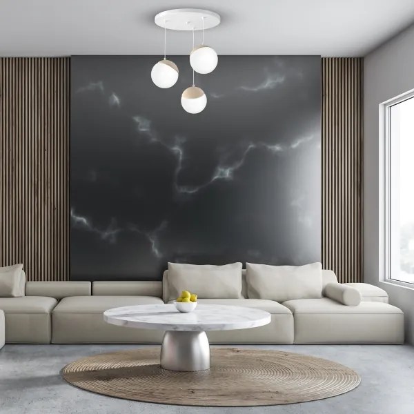 Csillár zsinóron SFERA WOOD 3xE14/40W/230V fehér