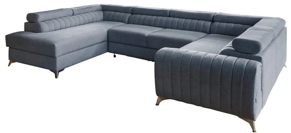 Kék kinyitható-tárolóhelyes sarokkanapé (bal oldali-U alakú) Louis – ELTAP