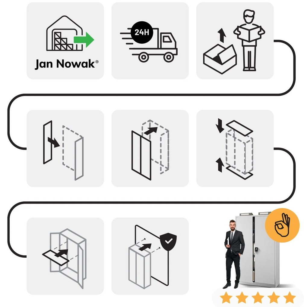 Fém iratszekrény JAN II, 1150 x 185 x 400 mm, szürke