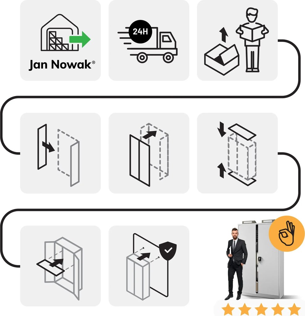 Fém iratszekrény JAN II, 1150 x 1850 x 400 mm, szürke