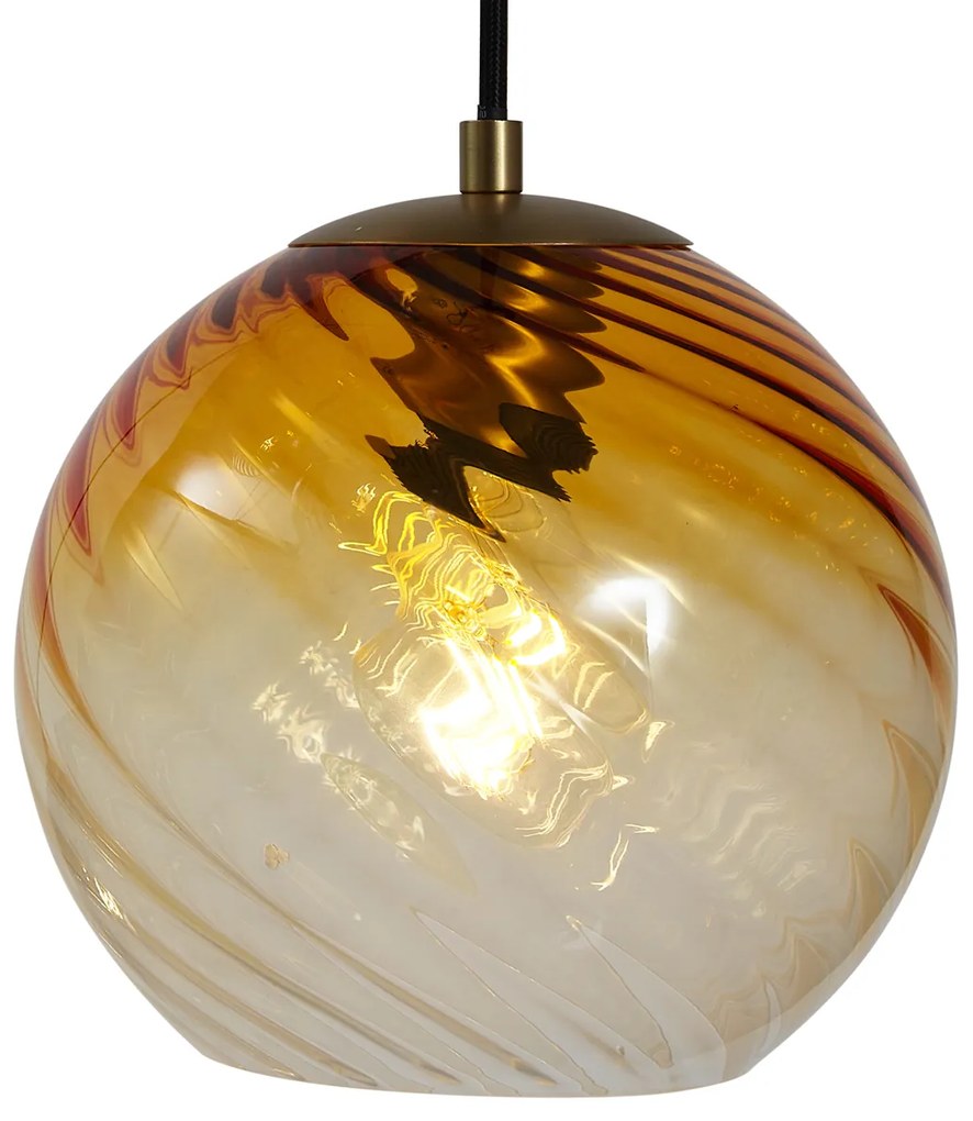 Függőlámpa bronz színben, füstös borostyán és zöld üveggel, kerek, 4-es - Bao