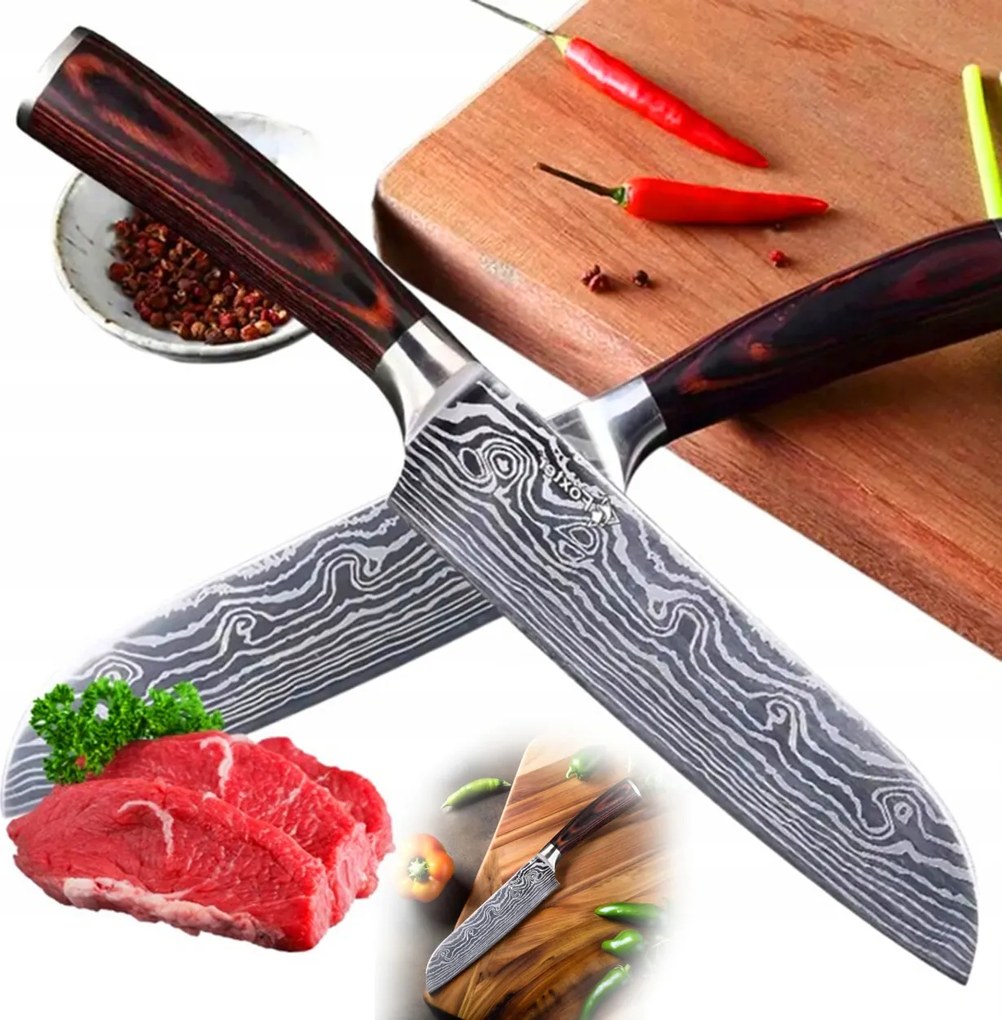 Szakács Kés Éles Konyhai Bárd Japán 22CM Vadász Díszített Éles