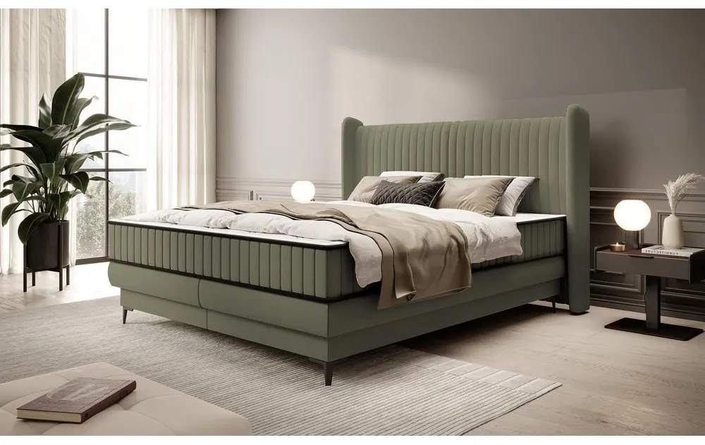 Kontinentális franciaágy 180 cm Dalmo 180 (ágyráccsal) (tárolóhellyel) (zöld + fekete). Akció -15%. 1099655