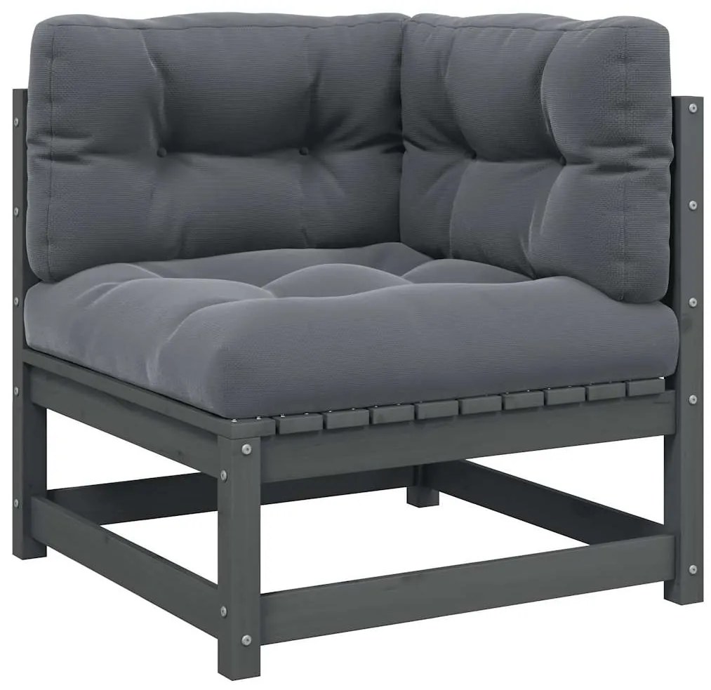 vidaXL tömör fenyőfa kerti sarokkanapé antracitszürke párnákkal