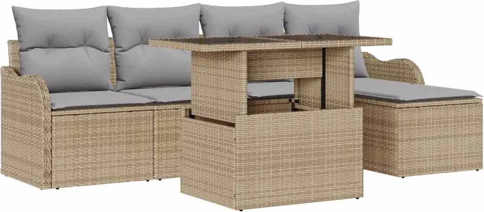 vidaXL Kültéri Ülőgarnitúra párnával 6 pcs Bézs Poli rattan