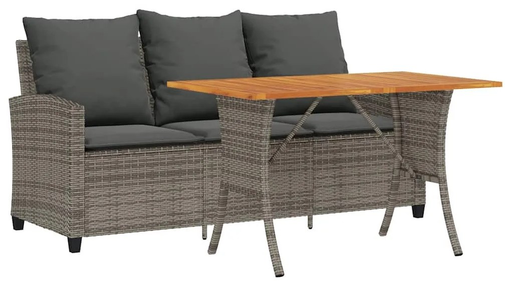 3 személyes szürke polyrattan kerti kanapé asztallal&amp;párnával