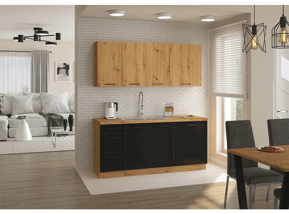 Alsó konyhaszekrény Meriel 60 D 3S BB (fekete + artisan tölgy). 1033978