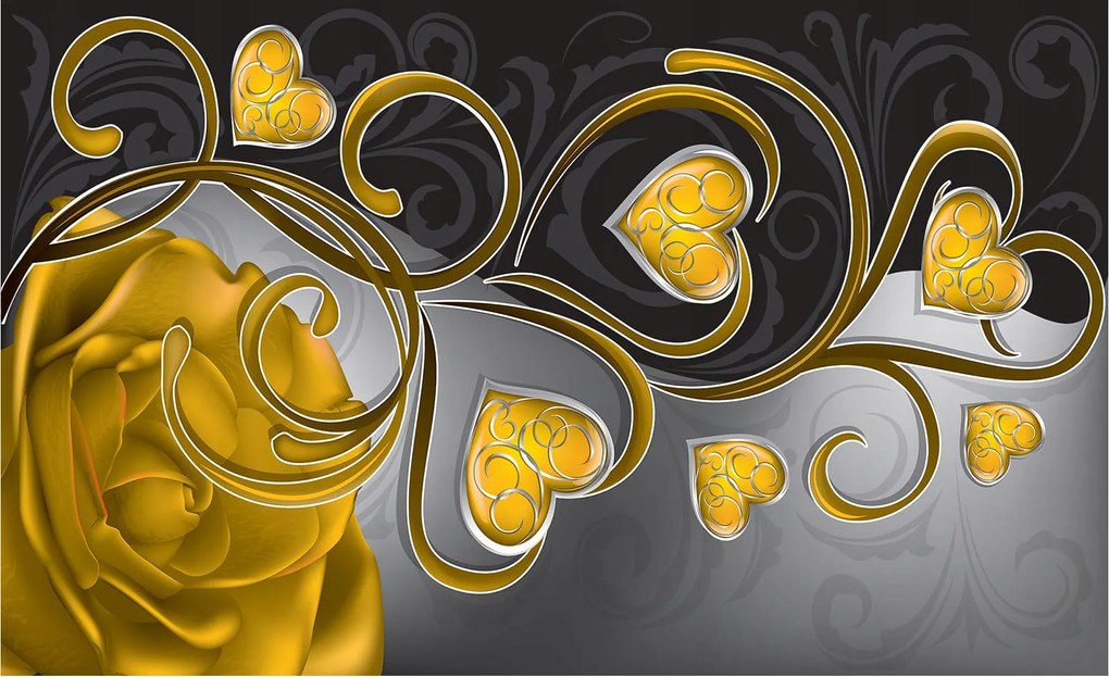 Fotótapéta Arany rózsa szívekkel sötét háttér elegancia 368x254 +ragasztó