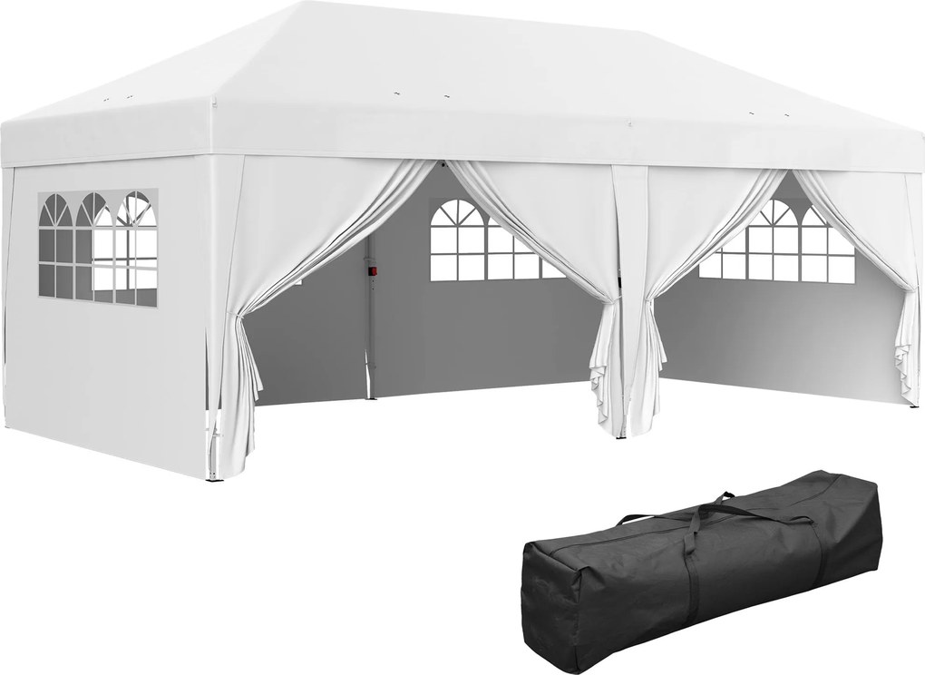 Outsunny Összecsukható Pavilon 6x3 m 6 Levehető Oldalfallal Vízálló UV-védelemmel és Hordtáskával, Ideális Kerti Pavilon Kámpingezéshez és Bulikhoz -