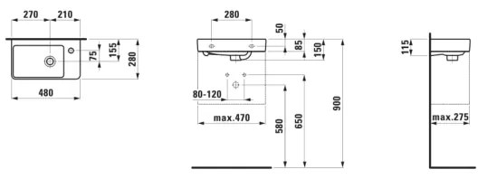 LAUFEN H8159540001041 - PRO falra szerelhető mosdó 48x28 cm kerámia/fehér