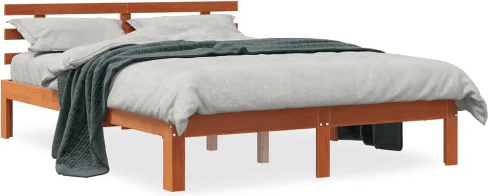 vidaXL viaszbarna tömör fenyőfa ágy matrac nélkül 120 x 190 cm