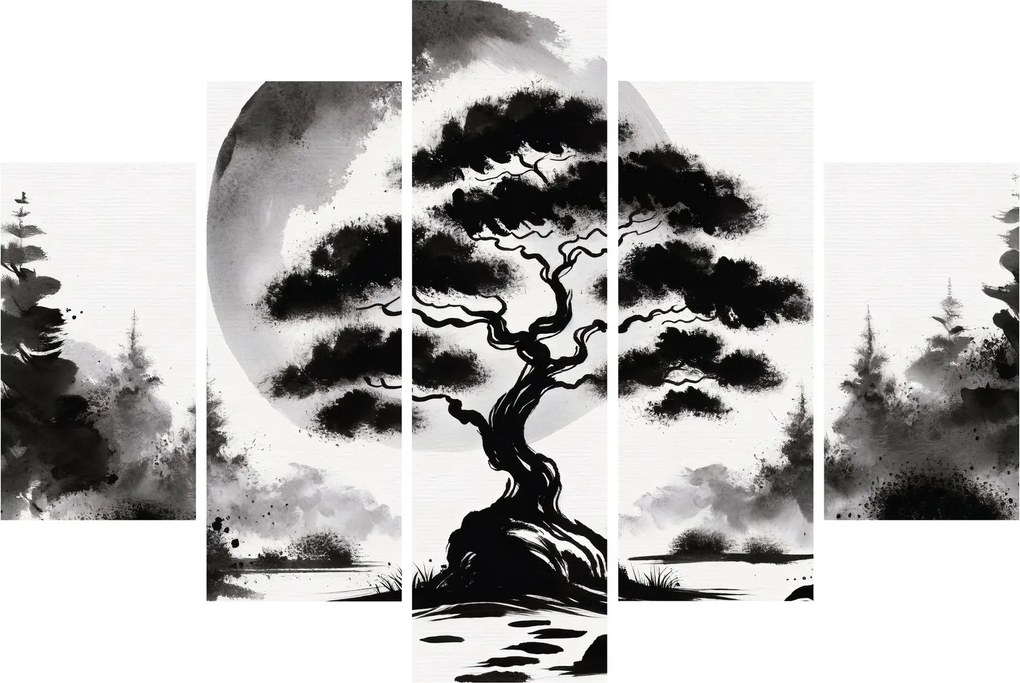 Kép – Fekete-fehér bonsai (150x105 cm)
