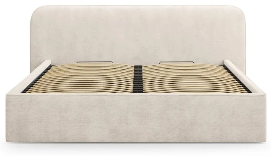 Bézs kárpitozott ágyneműtartós franciaágy ágyráccsal 160x200 cm Elizabeth – Micadoni