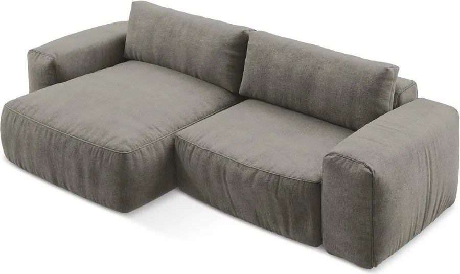 Szürke zsenília kinyitható sarokkanapé (bal oldali-heverő résszel) Kuki – Makamii