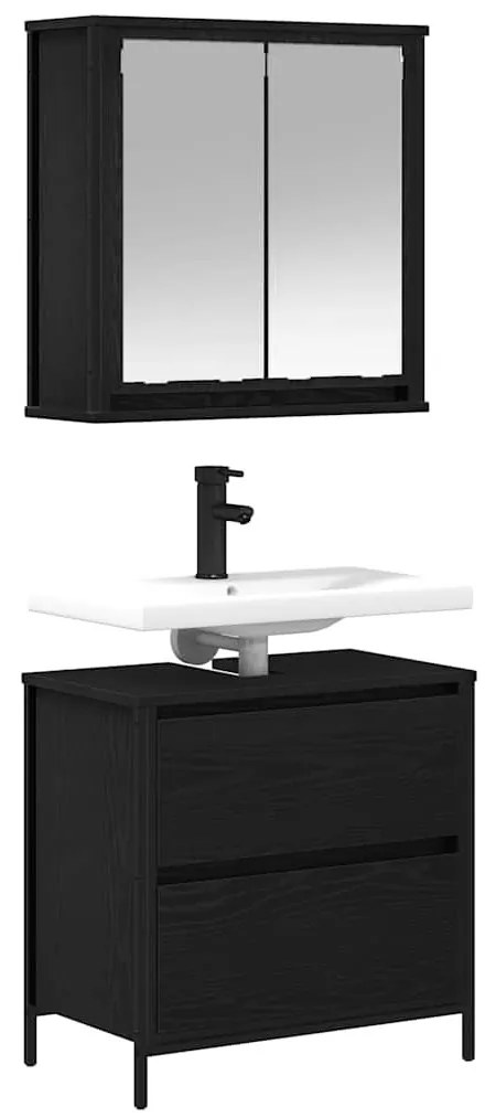 vidaXL 2 részes fekete tölgy szerelt fa fürdőszobai bútorszett