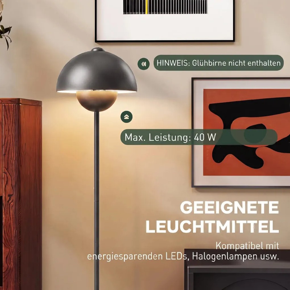 Állólámpa, kerek ernyő, lábkapcsoló, hosszú kábel, elegáns megjelenés, fém, szürke