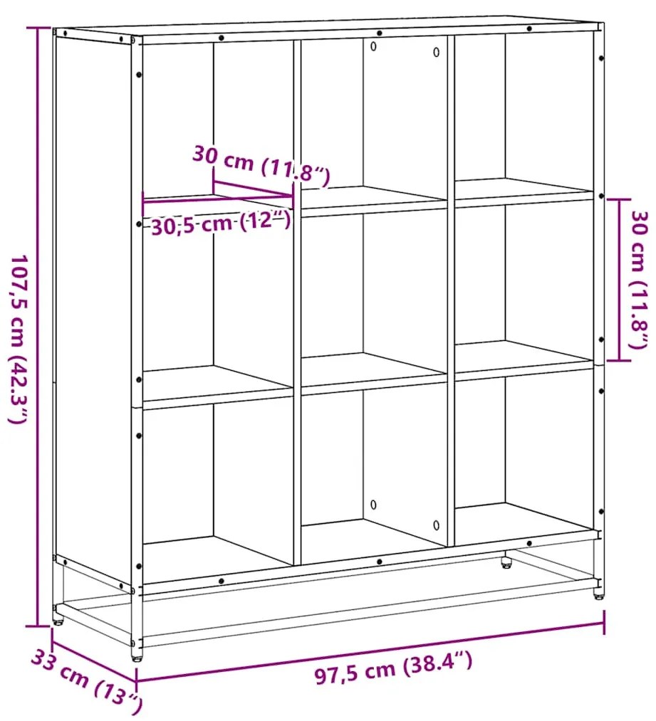 fekete szerelt fa és fém könyvszekrény 97,5 x 33 x 107,5 cm