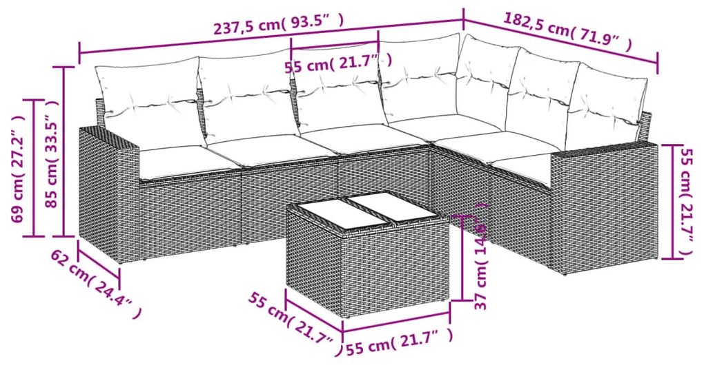 7 részes barna polyrattan kerti ülőgarnitúra párnákkal