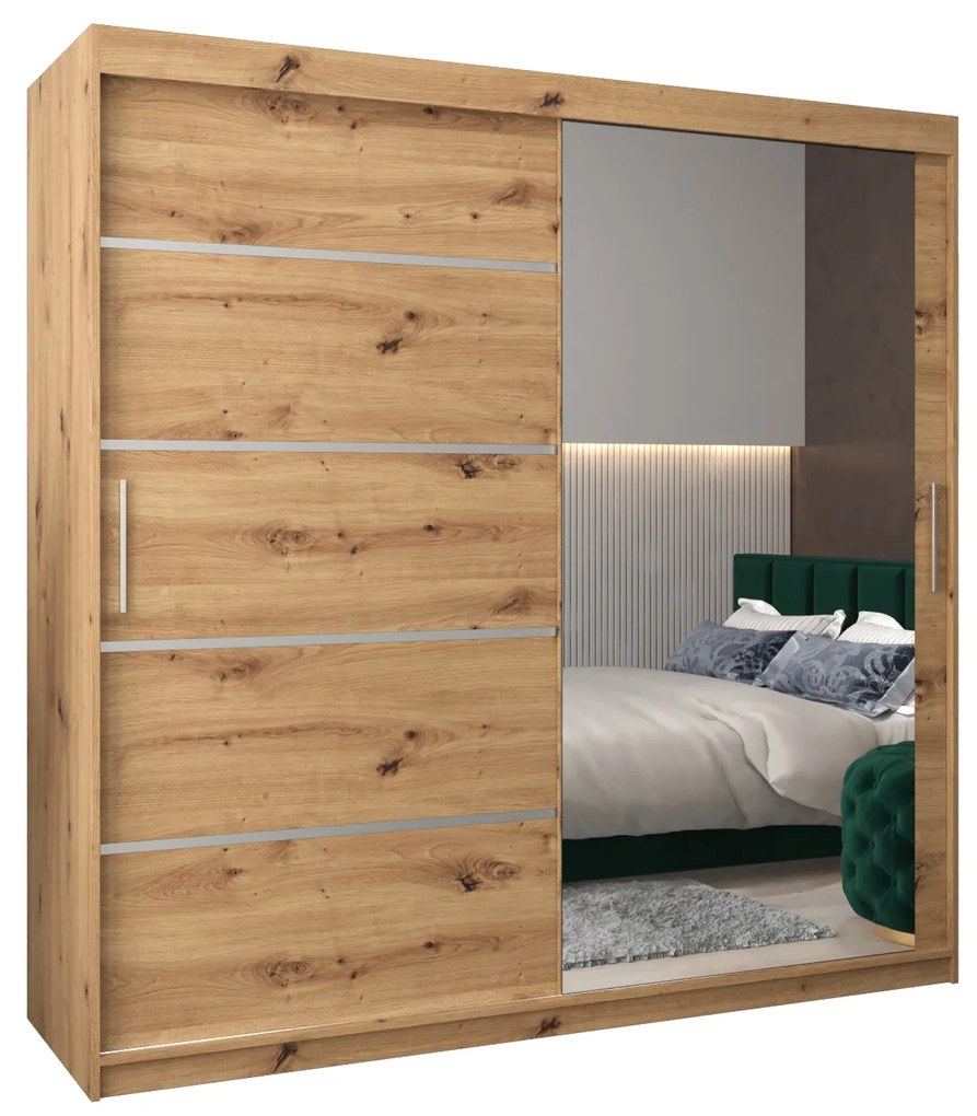 Ruhásszekrény 250 cm tükörrel Verika 2 250 (artisan tölgy). 1064235