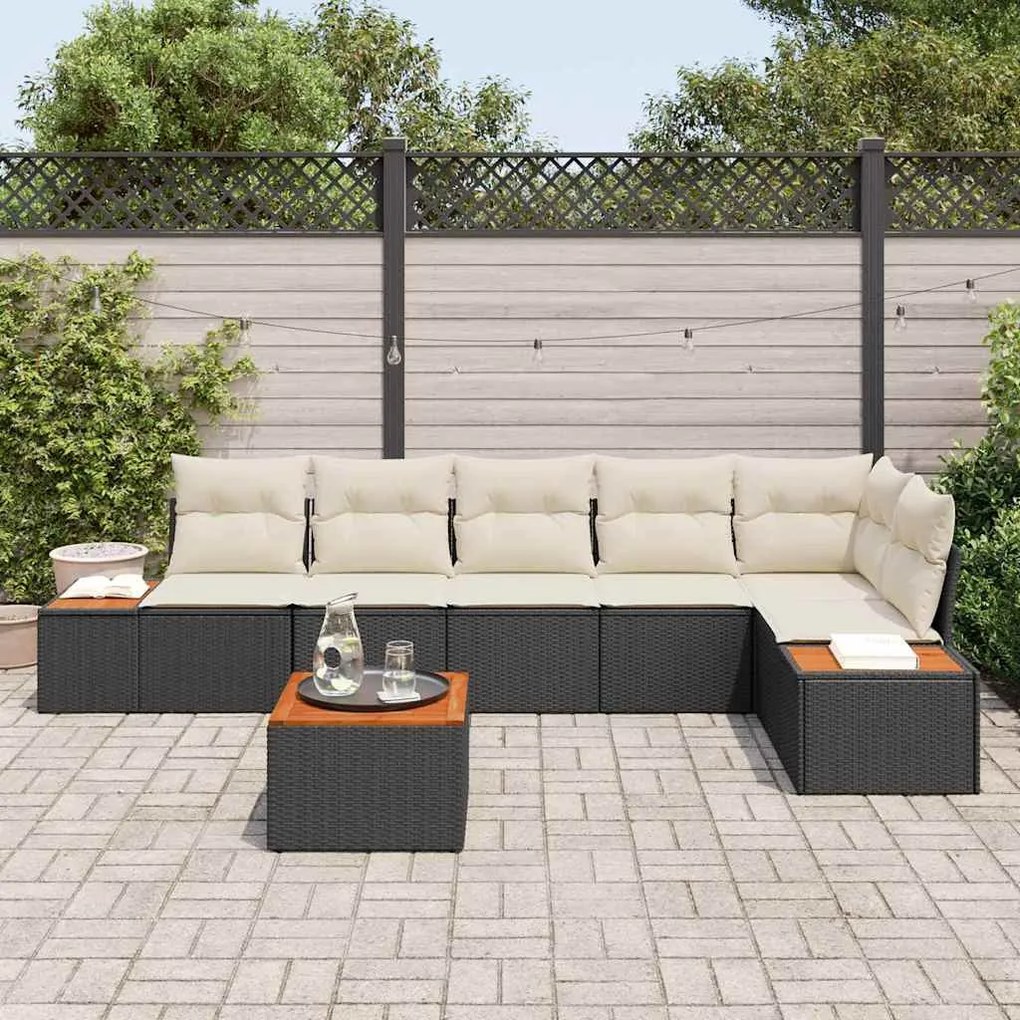 Kerti Kanapé Szett 7 pcs Fekete és krémszínű 319 x 154 x 85 cm
