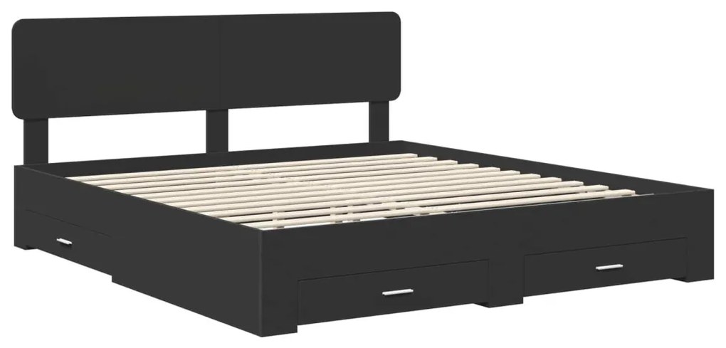 vidaXL Ágykeret fejtámlával fiókkal Fekete 200 x 200 cm Faanyag