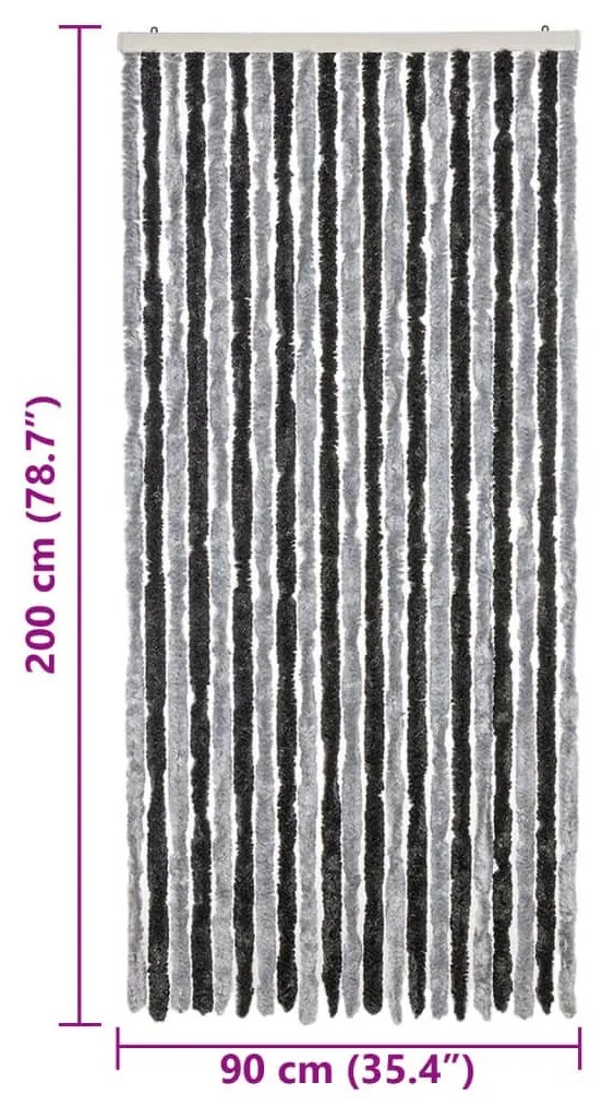 szürke és fekete zsenília rovarfüggöny 90x200 cm