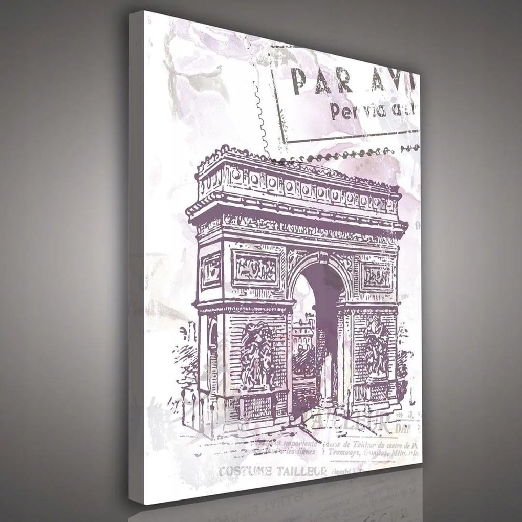Vászonkép 75x100 Párizs Diadalív vintage retro vázlat illusztráció