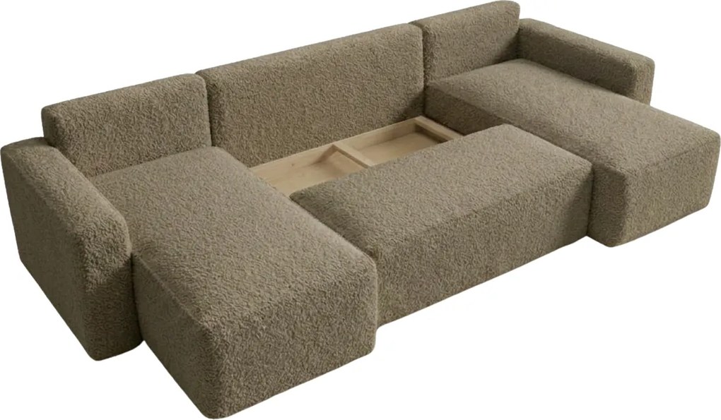 AKCIÓ Kinyitható U alakú ülőgarnitúra SMART BOUCLE 303x143 cm, sötét bézs II. osztály