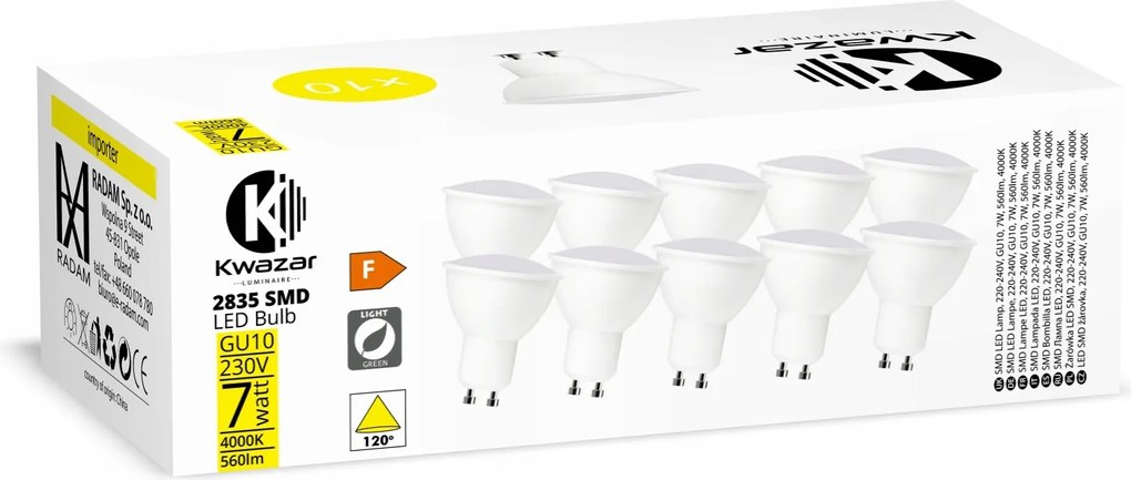 10x Led izzó GU10 7W=55W semleges szín Erős Prémium CCD nem villog