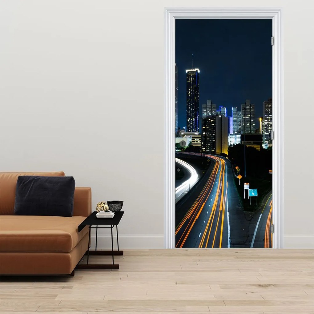 Fotótapéta ajtóra - Éjszakai metropolisz (95x205cm)