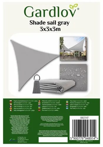 Sunshade sail 3x3x3m gray Gardlov 23147