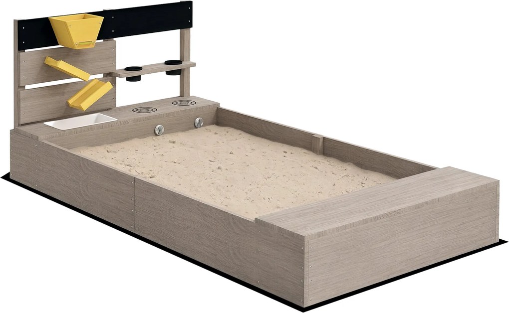 Outsunny Homokozó Konyhai Elemmel, Fa Homokpit, 154 x 80 x 60 cm, Fenntartható Tervezés 3-7 Éves Gyermekeknek, Kert, Szürke | Aosom