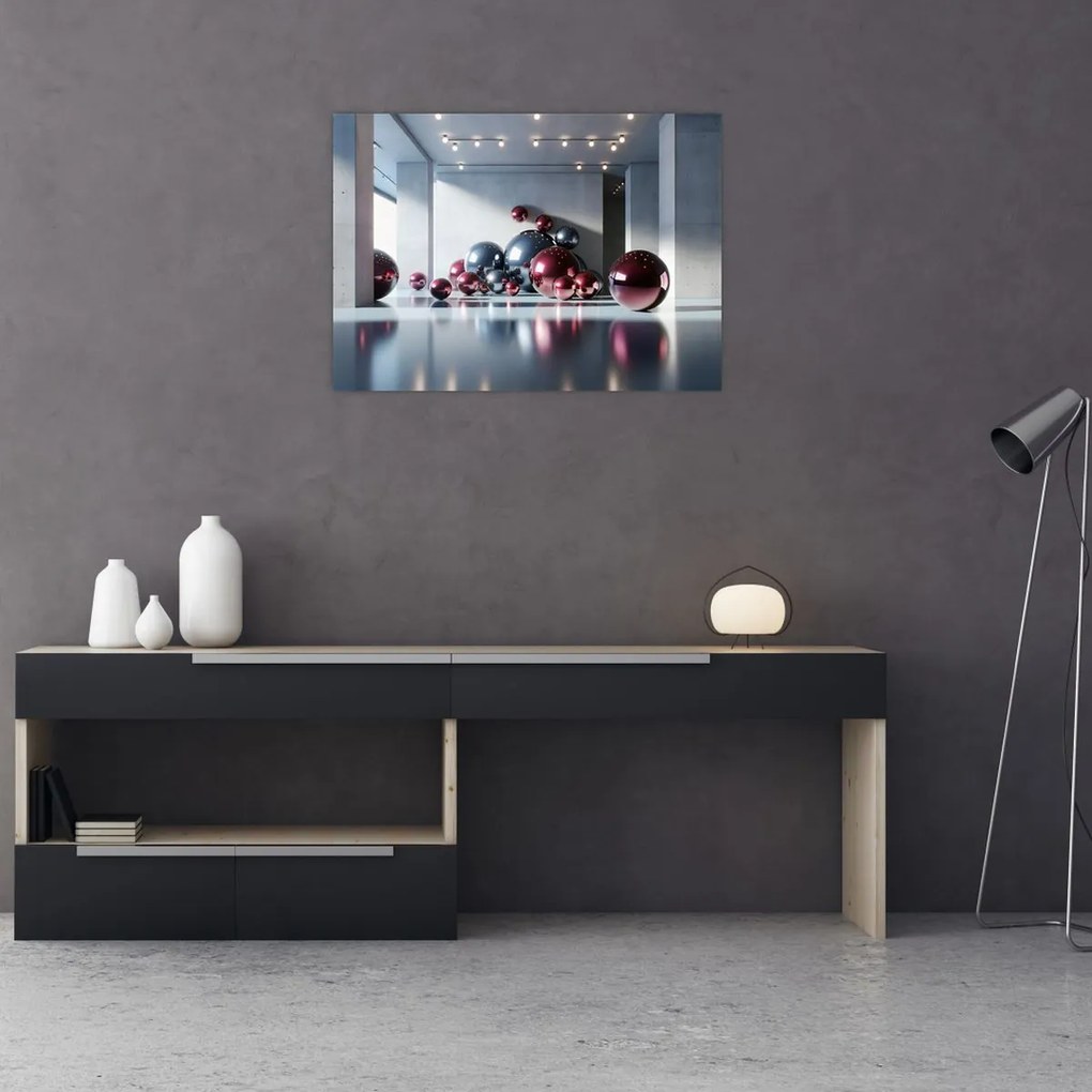 Üveg kép - 3D tér gömbökkel II. (70x50 cm)