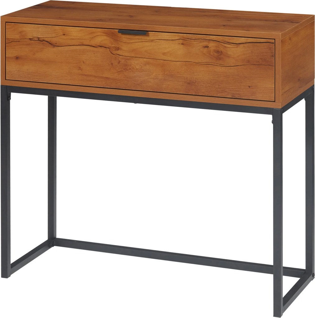 HOMCOM Tárolós Konzol Asztal, Ipari Stílusú Kanapé Asztal, Oldal Asztal Előszobába, Nappaliba, Előcsarnokba, Acél, Barna, 80 x 30 x 76 cm | Aosom