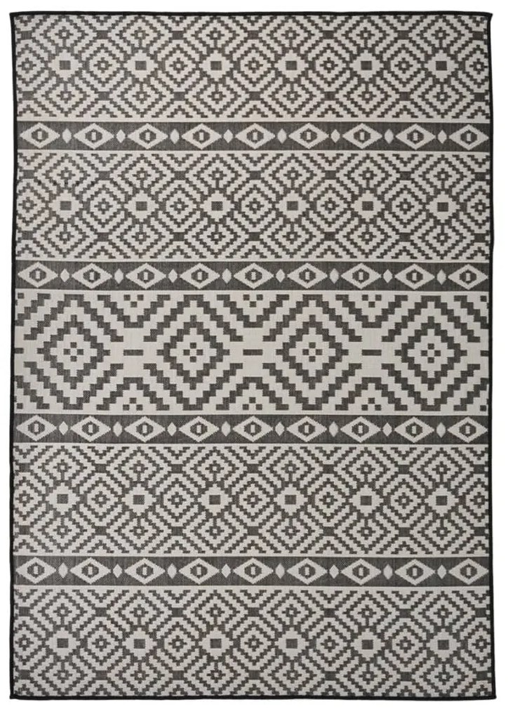 fekete csíkos lapos szövésű kültéri szőnyeg 140 x 200 cm