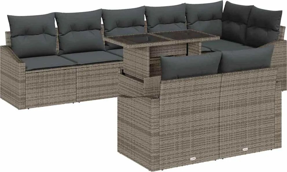 vidaXL Kerti Kanapé Szett 9 pcs Szürke polirattan & Porszórt acél