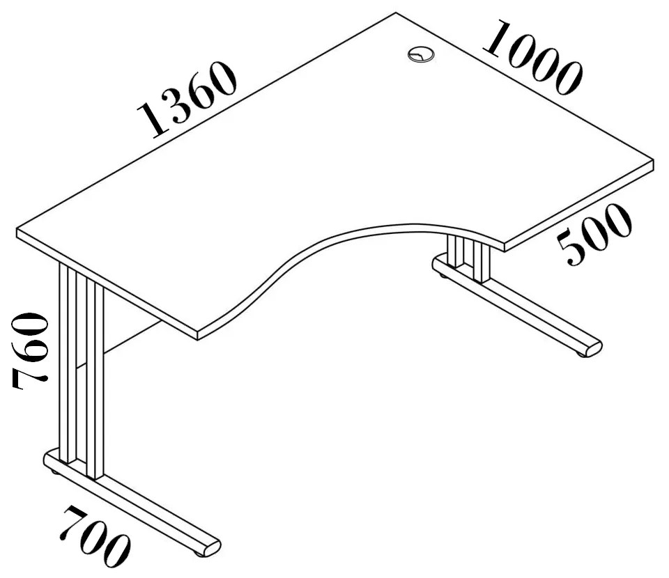 Visio LUX ergonomikus asztal 136 x 100 cm, jobb, tölgy