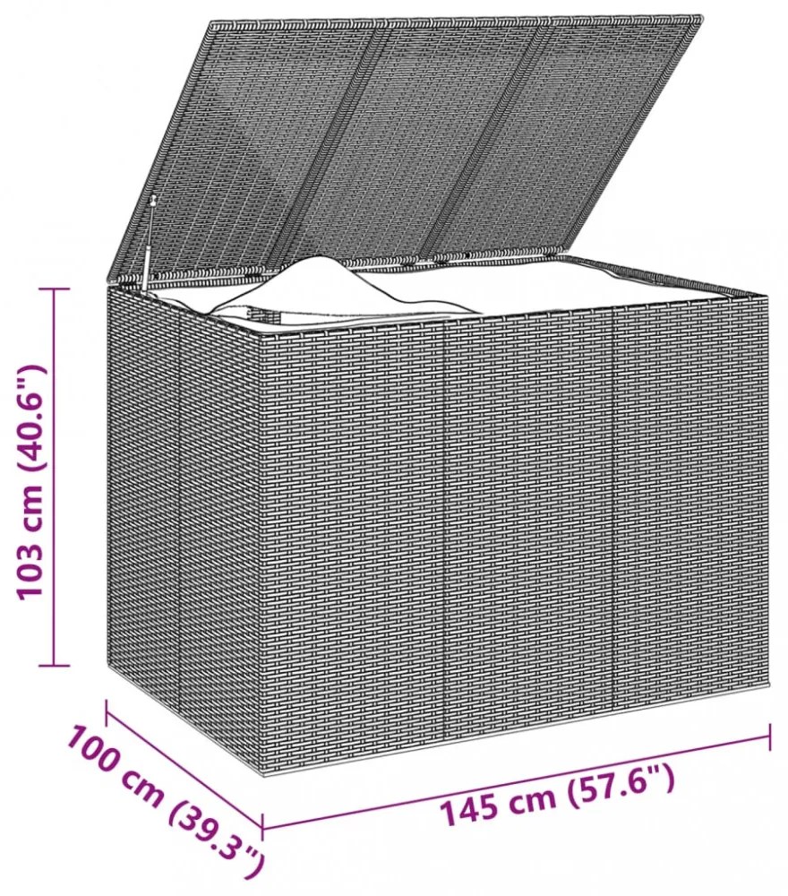 barna polyrattan kerti párnatartó doboz 145 x 100 x 103 cm
