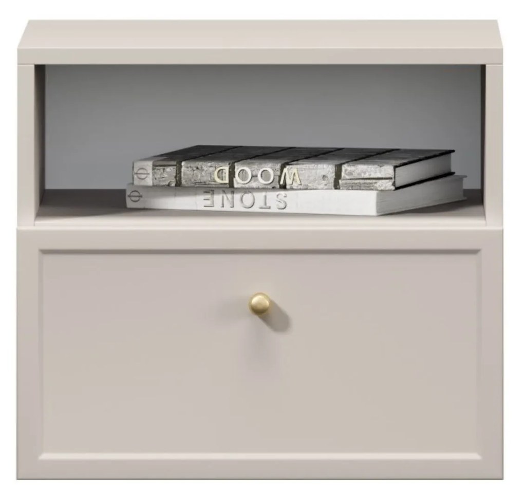 Lorini fali éjjeliszekrény 45 cm - kasmír / arany fogantyú