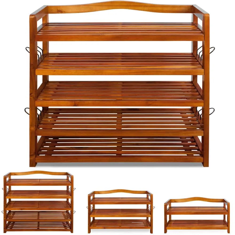 RUSTIC cipőtartó polc, 5 polc, 95x26x82cm, természetes barna Casaria