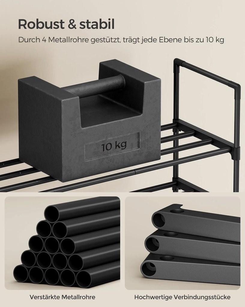 SONGMICS kétszintes fém cipőpolc, 68 cm, egymásba rakható, fekete