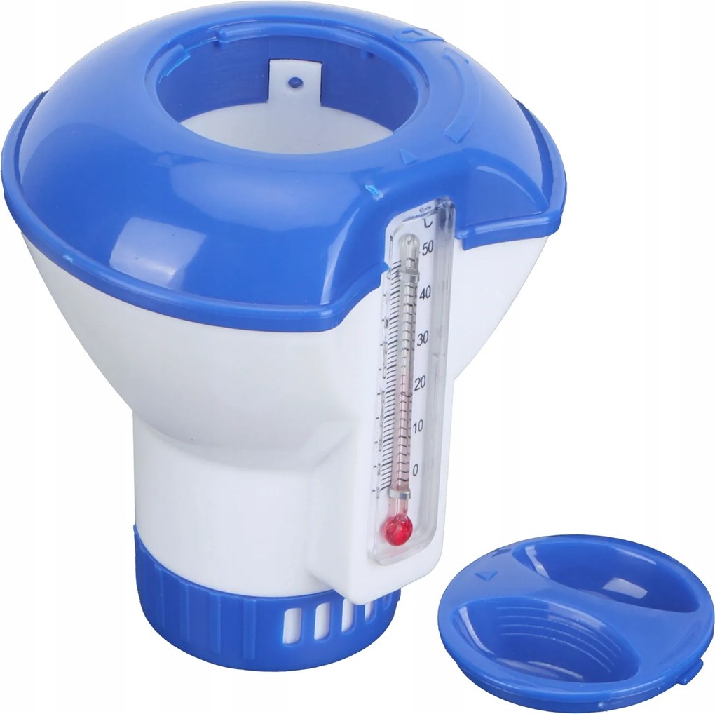 Adagoló Tablettákhoz Kültéri Medencéhez, Úszó Kémiai Anyagokhoz 2 az 1-ben Hőmérő