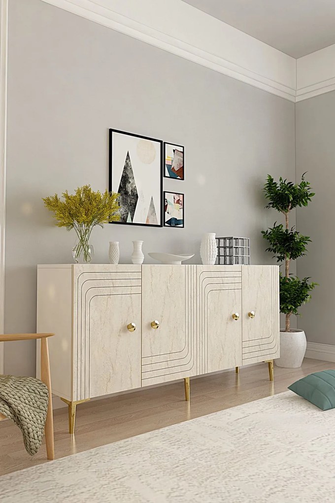 Lessi 150 - White, Travertine, Gold