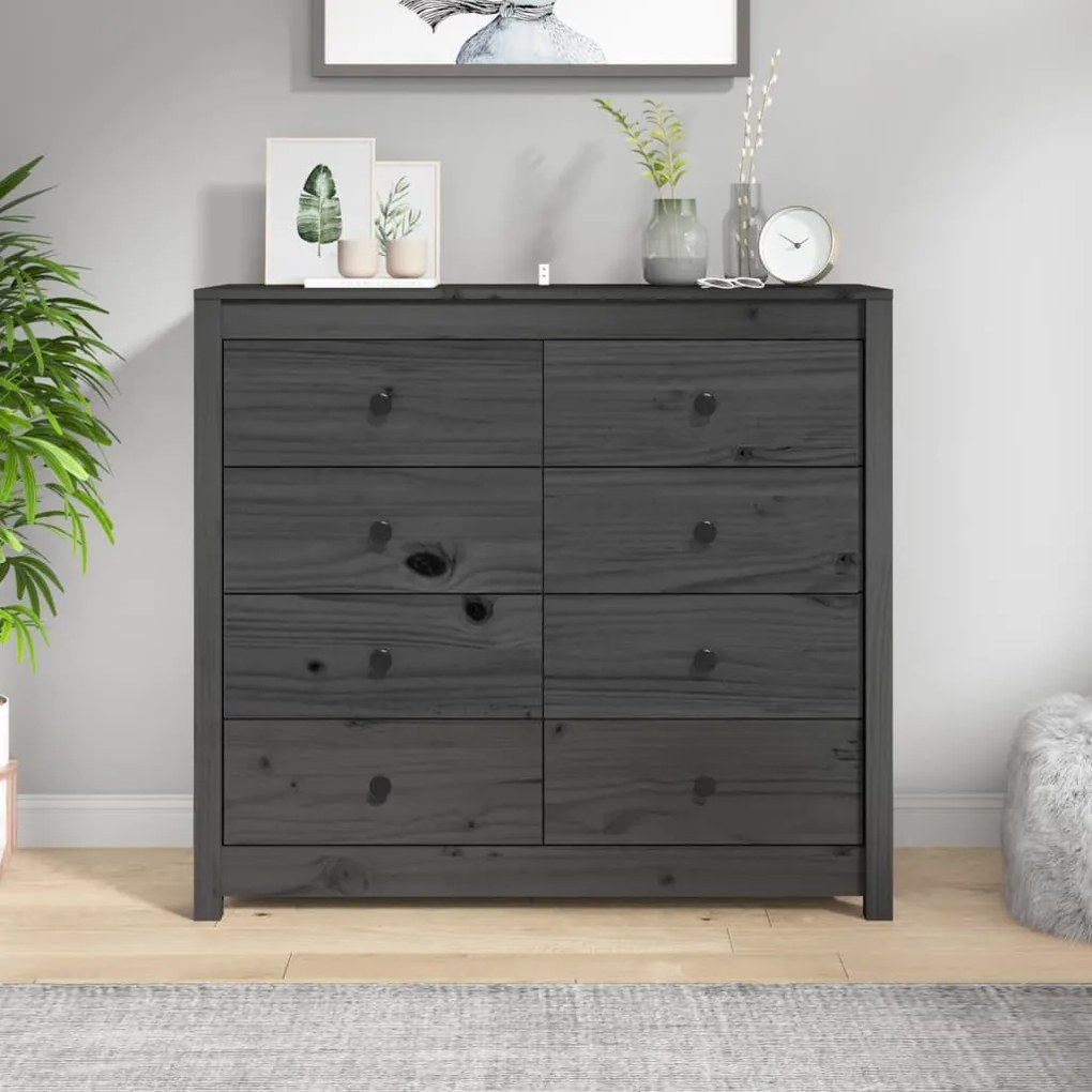 szürke tömör fenyőfa kisszekrény 100 x 40 x 90 cm