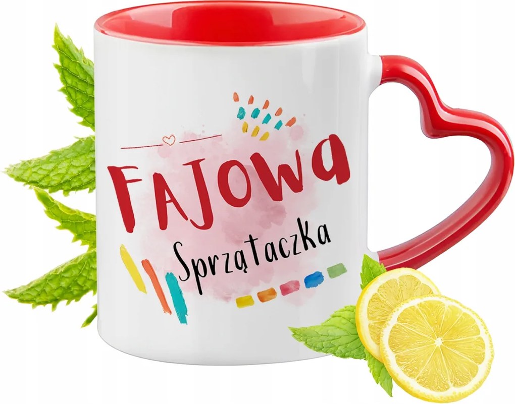 Takarítónői bögre Piros, szív alakú füllel Ajándék