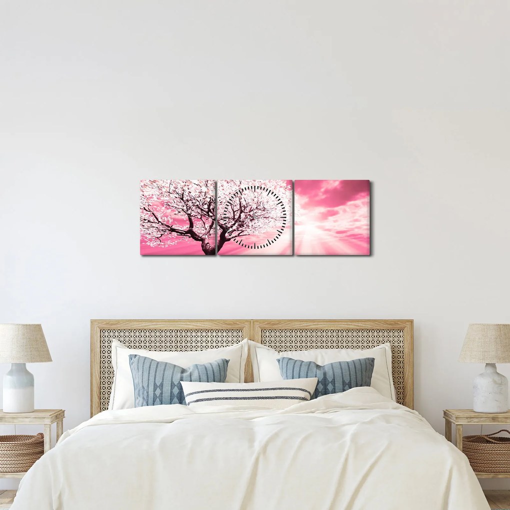 Rózsaszín fa képe (órával) (90x30 cm)