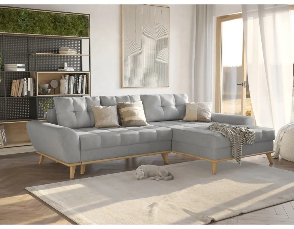Világosszürke kinyitható sarokkanapé (jobb oldali) Balitco – Ropez