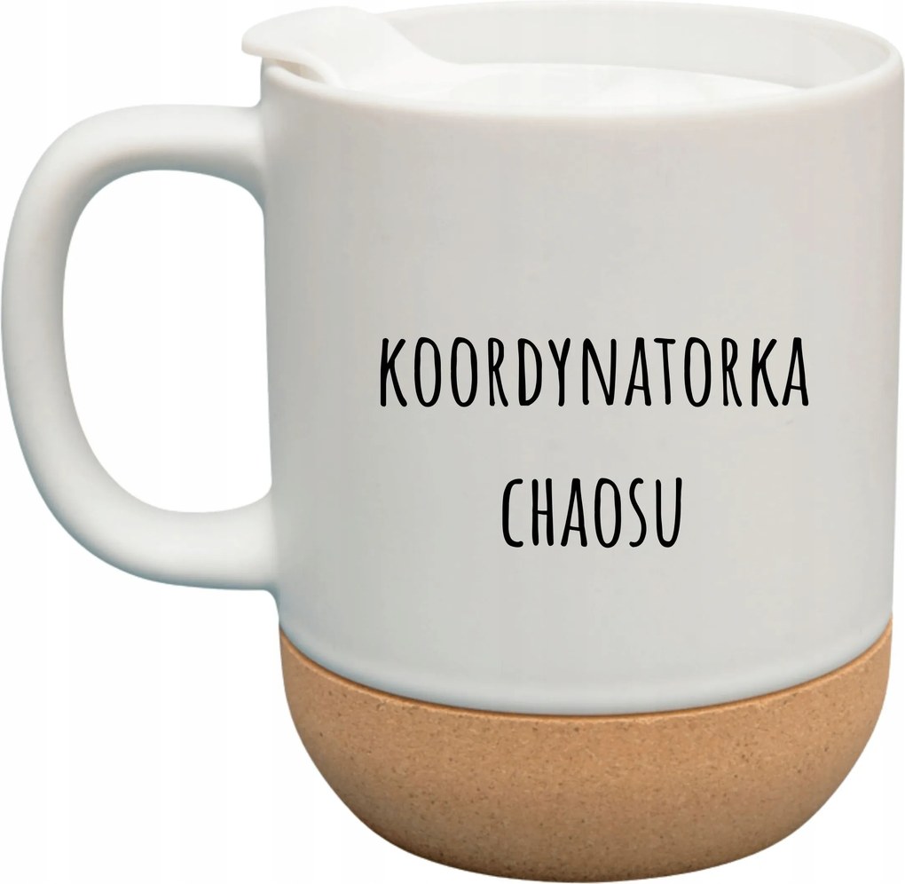 Fehér Bögre Fedéllel És Parafa Aljjal, Ajándék Káosz Koordinátor