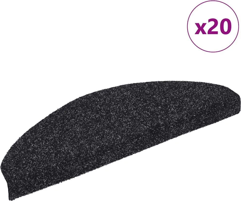 vidaXL 20 db öntapadós lépcsőszőnyeg, 65 x 21 x 4 cm, fekete, nagy félkör alakú